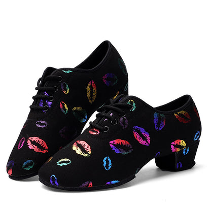 Autumn And Winter Color Lip Print Professional Dancing Shoes