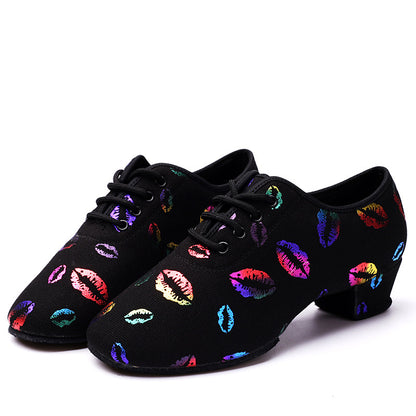 Autumn And Winter Color Lip Print Professional Dancing Shoes